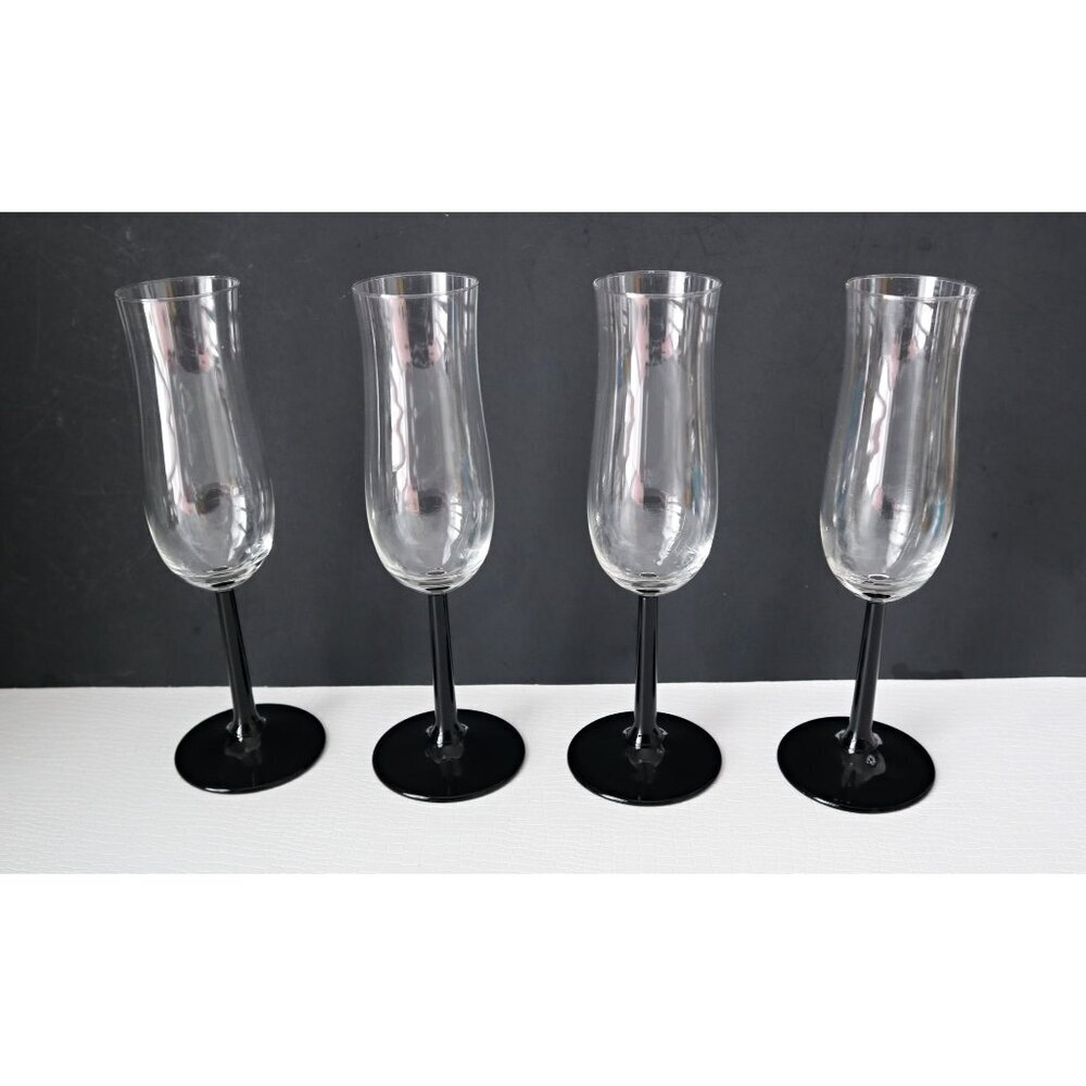 4 Vintage LUMINARC Black Stemmed Champagne Flutes France
